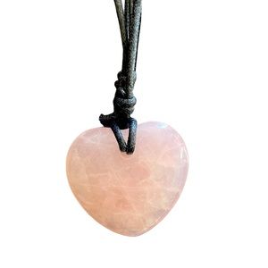 Moonstone Heart Pink Rose leather Necklace adjustable